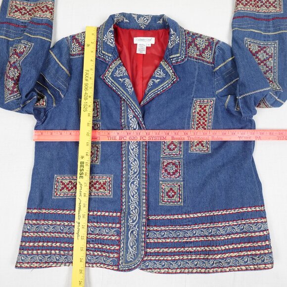 Coldwater Creek Embroidered Jean Jacket Women's 1X Boho Stitched Denim - Picture 11 of 13
